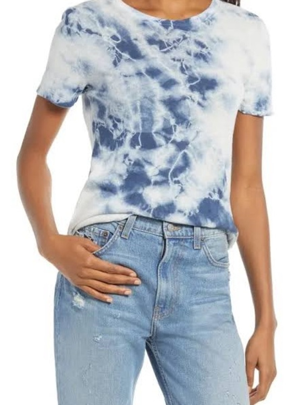 Faherty Blue and White Tie-Dye Short Sleeve Tee